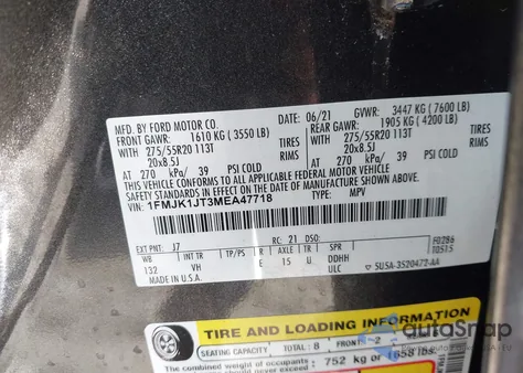 2021 Ford Expedition Xlt Max from USA, damaged, VIN 1FMJK1JT3MEA47718